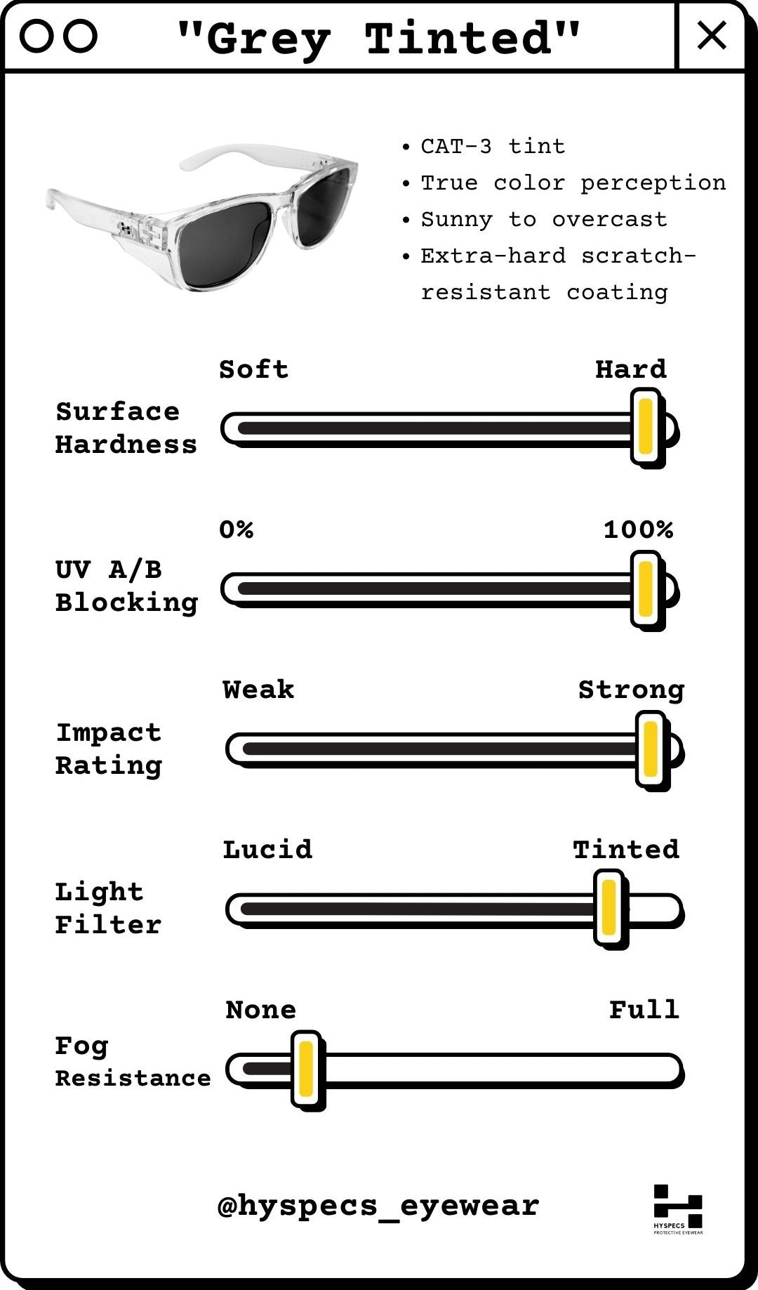 Grey Tinted Lenses Icon Series HYSPECS EYEWEAR